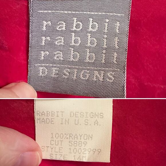 Vintage Rabbit Rabbit Rabbit Cold Rayon One Button Shirt Jacket Top Sz 16 - Picture 5 of 5